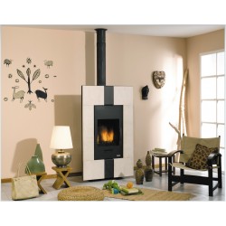 Poêle à Bois GODIN ODEON II Anthracite et Habillage Pierre 9 kW