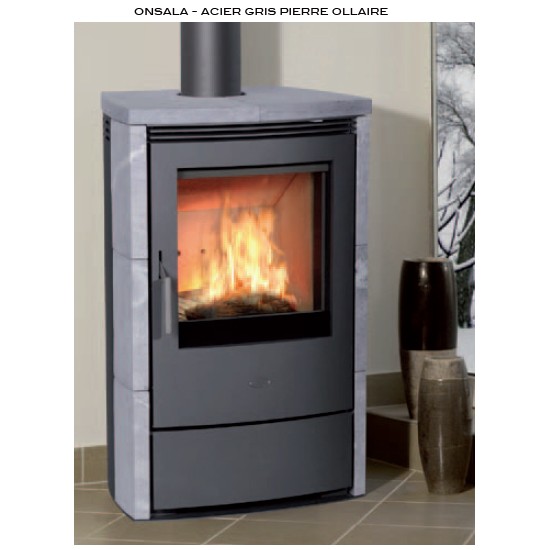Poêle à Bois SYLVATIKA ONSALA Acier Gris Pierre Ollaire 8 kW