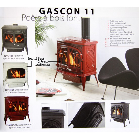 Poêle à Bois FRANCO BELGE GASCON Emaillé Beige 2 Portes avec Barreaux 11 kW
