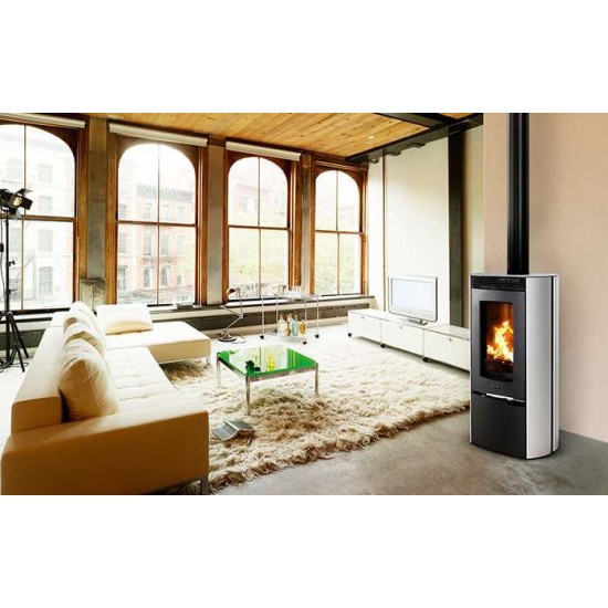 Poêle à bois SUPRA HANOOK Noir côtés Gris Aluminium 7 kW