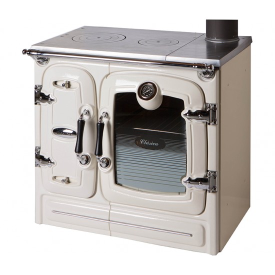 FOURNEAU A BOIS CLASICA 10KW CREME HUBLOT FLAMME VERTE RENDEMENT 78% CO2 0.09% LACUNZA