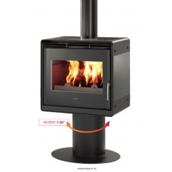 Poêle à Bois SUPRA ROCKATAN 01 Noir côtés vitrocéramique Noir Pied Rotatif 10 kW