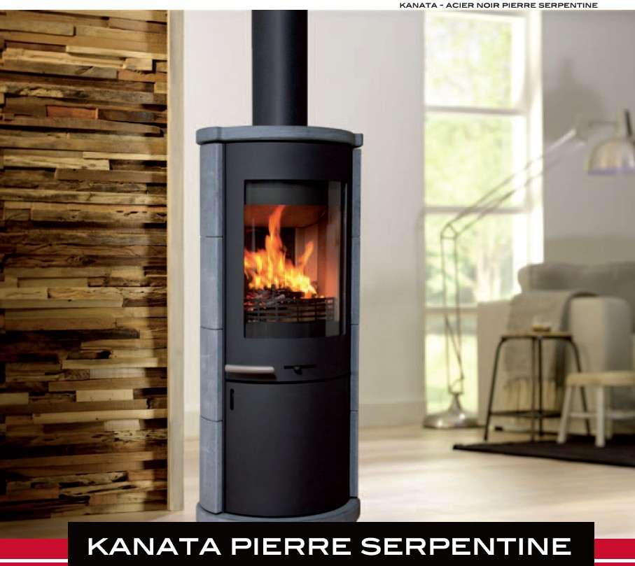 Poêle à Bois SYLVATIKA KANATA PIERRE SERPENTINE Acier Noir 6 kW