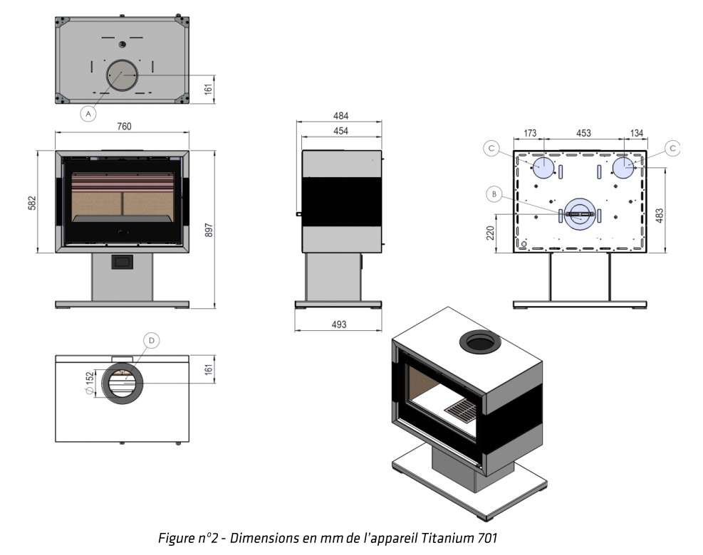 Poêle à Bois LACUNZA TITANIUM 701 Blanc Inox : SHEMA
