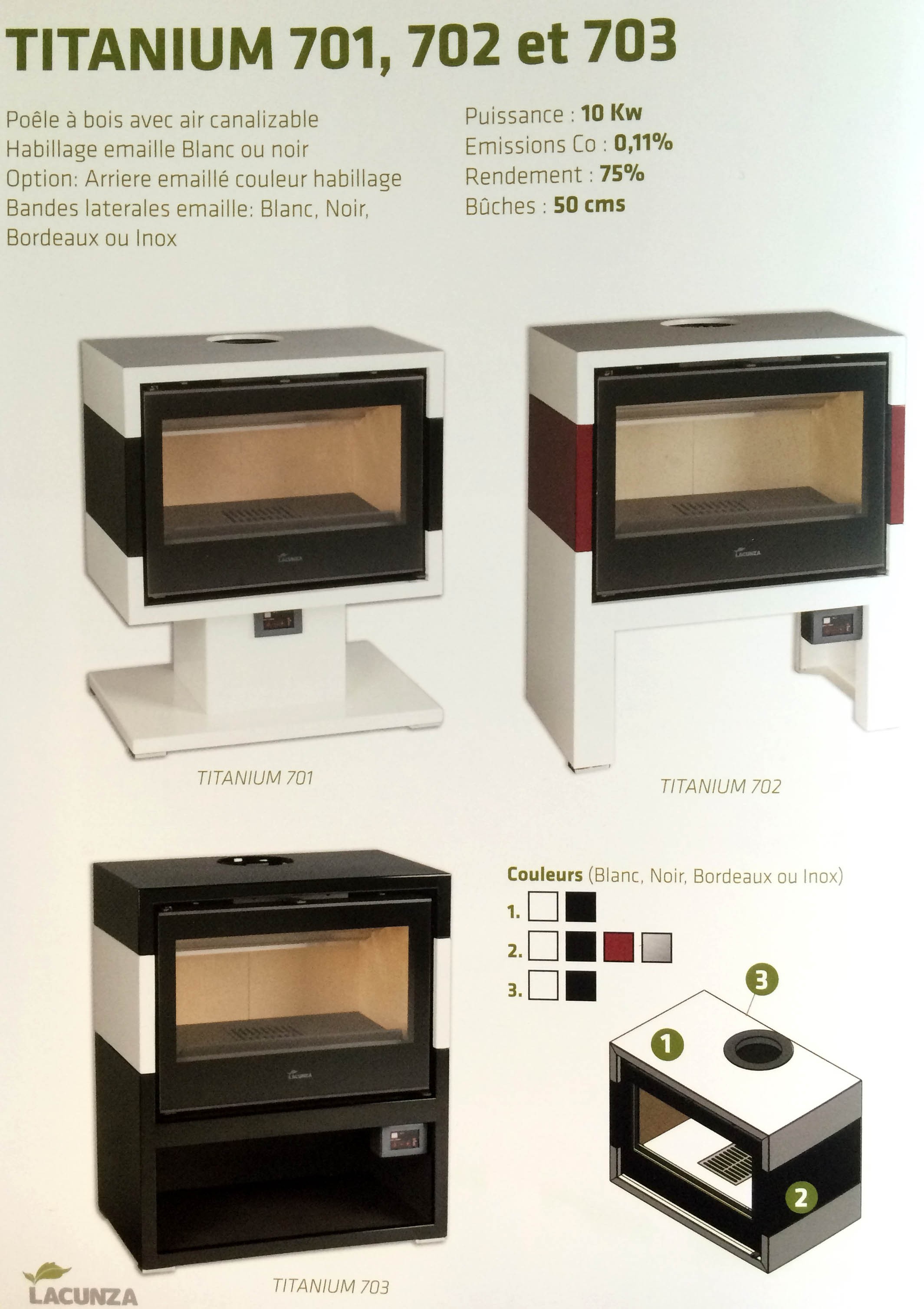 Poêle à Bois LACUNZA TITANIUM 701 Blanc Inox 10 kW