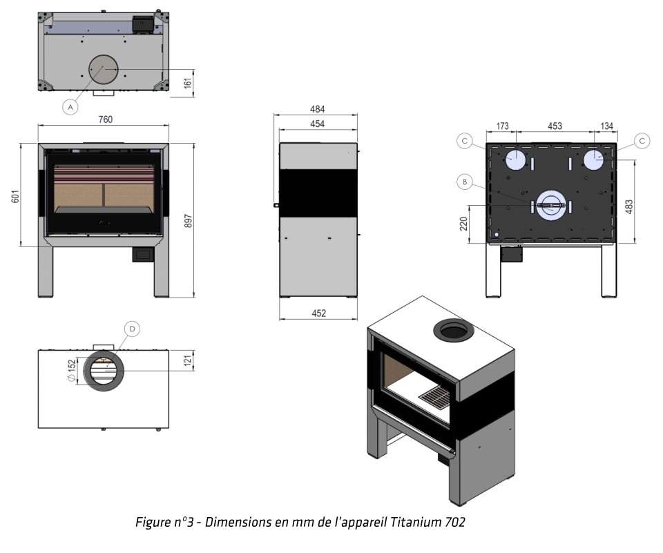 Poêle à Bois LACUNZA TITANIUM 702 Blanc Noir 10 kW