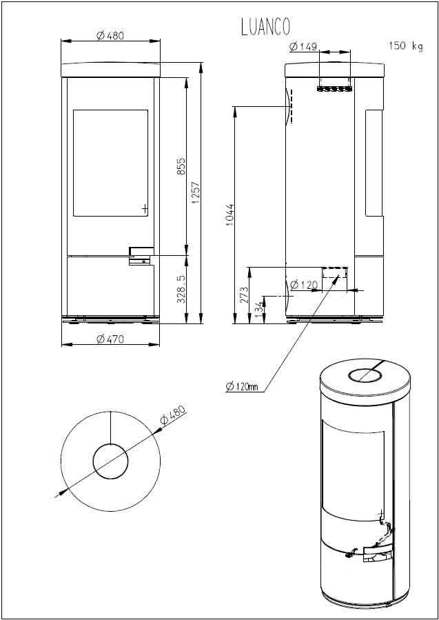 Poêle à Bois ROMOTOP LUANCO 01 Céramique Blanche : SHEMA