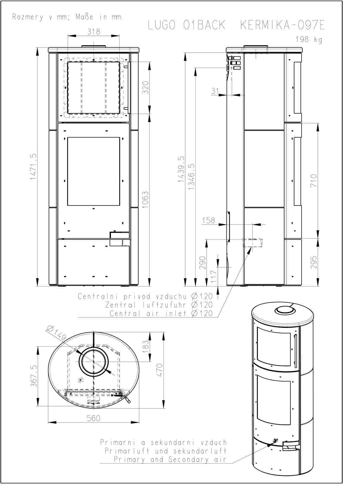 Poêle à Bois ROMOTOP LUGO + Four Corps Noir et Habillage Céramique Blanc : SHEMA