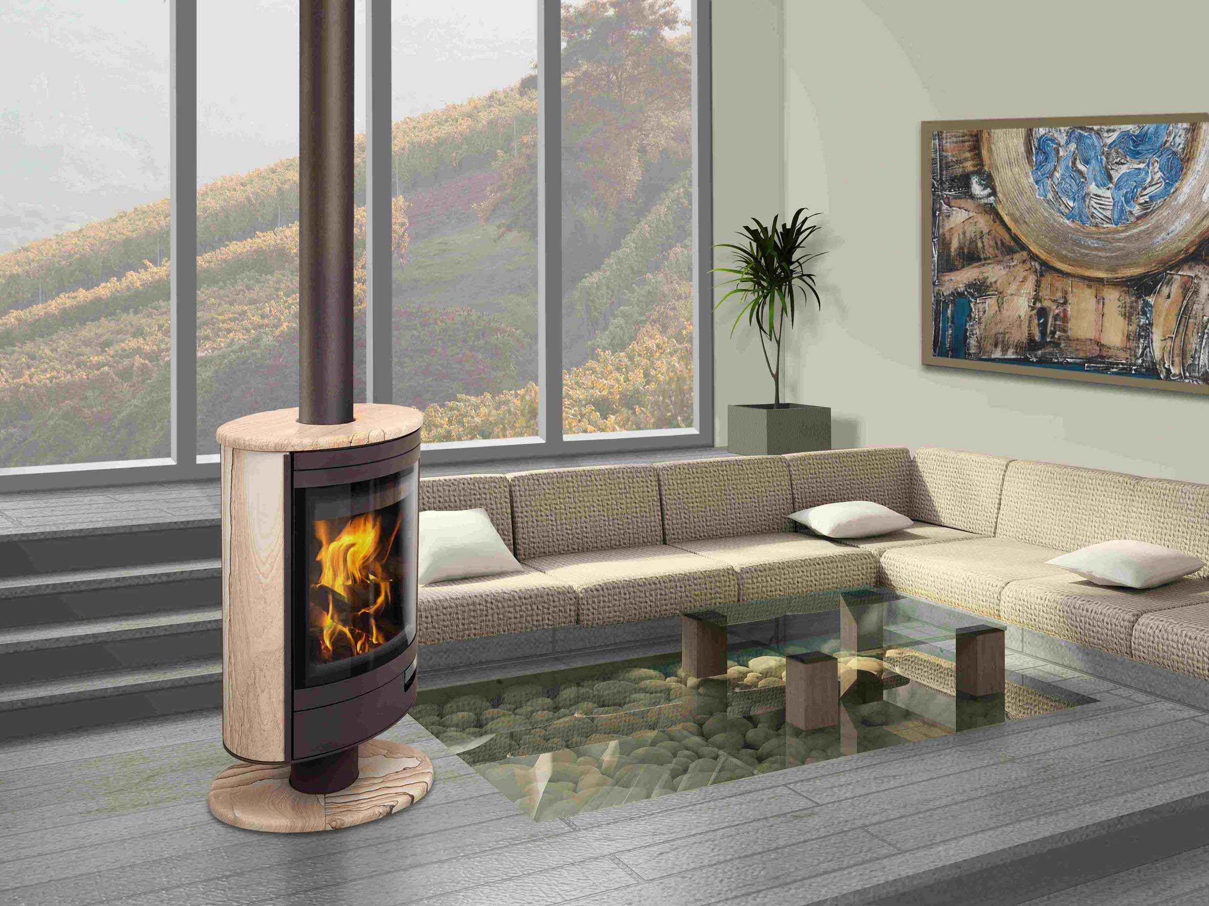 Poêle à Bois ROMOTOP STROMBOLI N 04 Corps Chocolat Habillage Grès 9 kW