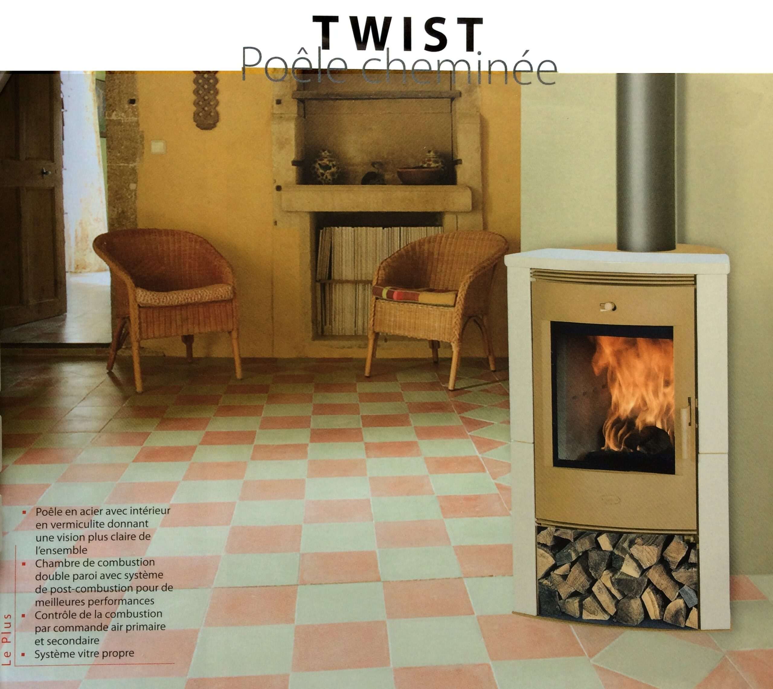 Poêle à Bois Cheminée FRANCO BELGE TWIST Sturcture Acier Finition Céramique 7 kW