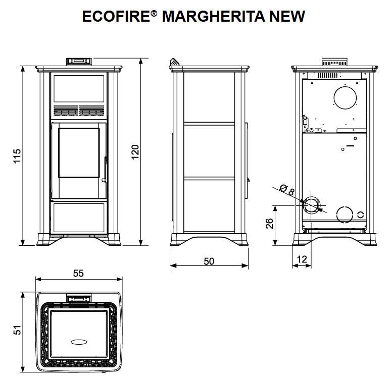 Poêle à Granulés PALAZZETTI MARGHERITA NEW Décor Relief Bordeaux 10 kW