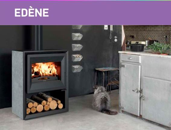 Poêle à Bois SUPRA EDENE Noir Côtés Pierre Ollaire 9 kW