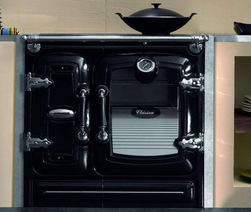 CUISINIERE BOIS CLASICA7 10kW NOIR/CHROME FLAMME VERTE 7*  RENDEMENT 75% EMISSION CO 0.09% LACUNZA