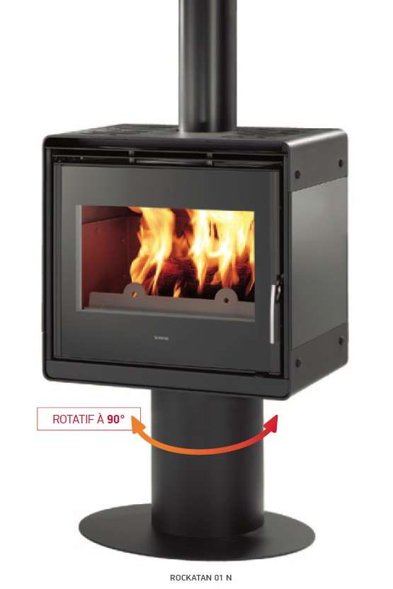 Poêle à Bois SUPRA ROCKATAN 01 Noir côtés vitrocéramique Noir Pied Rotatif 10 kW